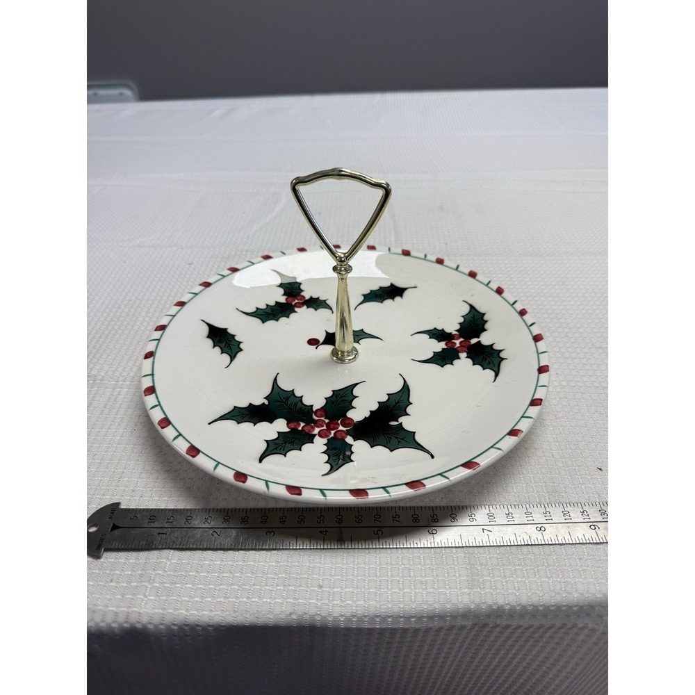 Lefton Vintage Holly Berry Candy Cane Christmas Serving Tray 116N Japan 1955